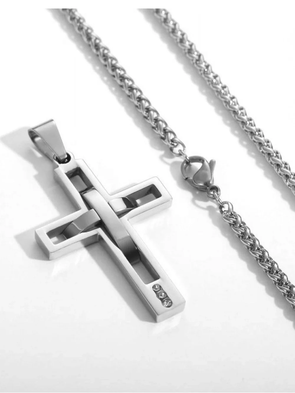 Plated Stainless Steel Hollow Cross Pendant Necklace 18 Inches